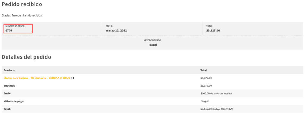 Pedido Recibido